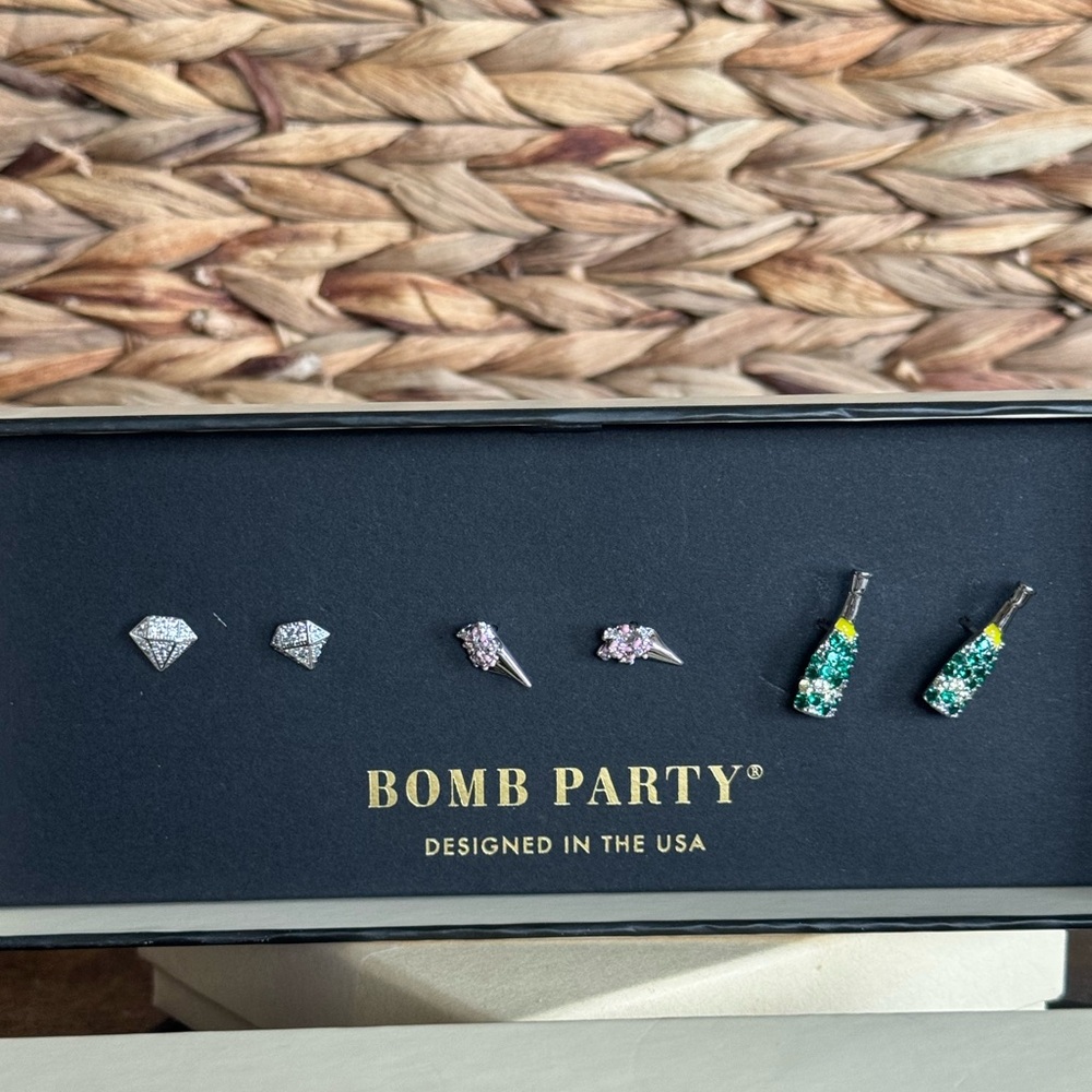"Time to Celebrate" Cubic Zirconia Enamel Earrings - Silver & Blue